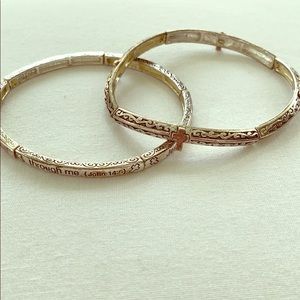 2 Stackable silver Bracelets, Bible Verse & Cross